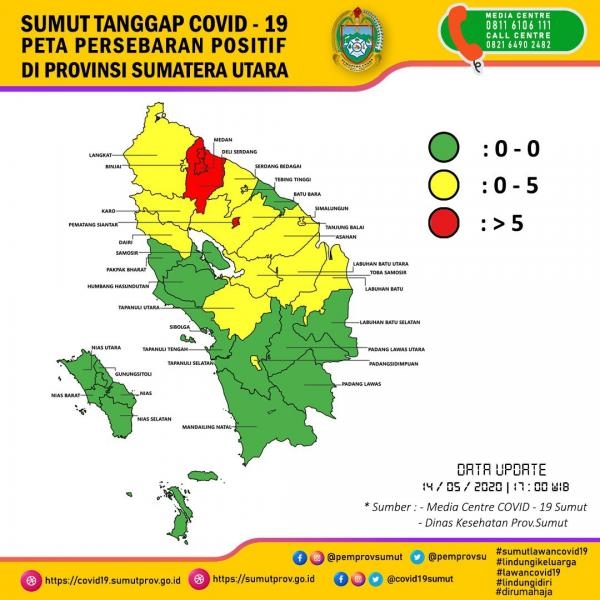 Peta Persebaran Positif di Provinsi Sumatera Utara 14 Mei 2020